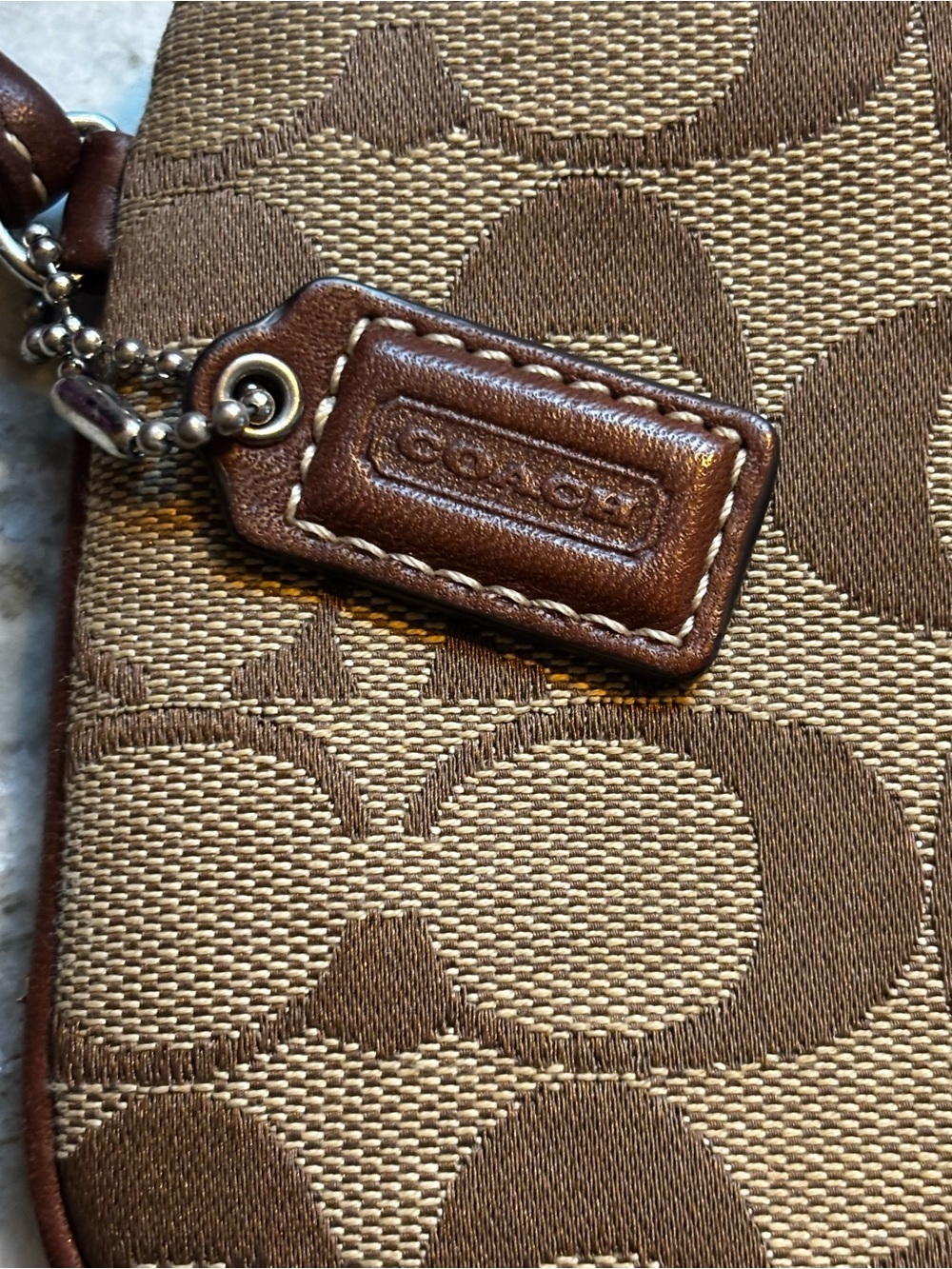 Coach Brown Tan Jacquard Signature Canvas Wristlet with Leather Trim - Picture 6 of 7